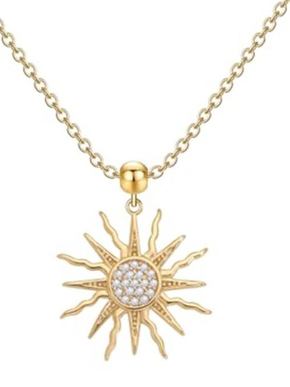 Dainty 14k Plated Gold Sun Necklace for Women, Trendy CZ Sunburst Pendant